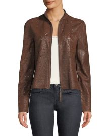 Elie Tahari Highline Laser-Cut Leather Topper Jacket at Neiman Marcus